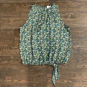 Sienna Sky Floral Tie-Hem Blouse - Green and Yellow
